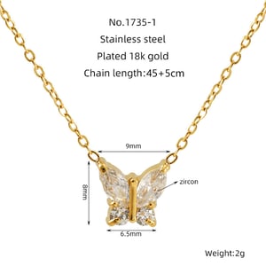 1 Piece Simple Series Simple Butterfly Stainless Steel  Gold Color Zircon Women's Pendant Necklaces h5 Picture3